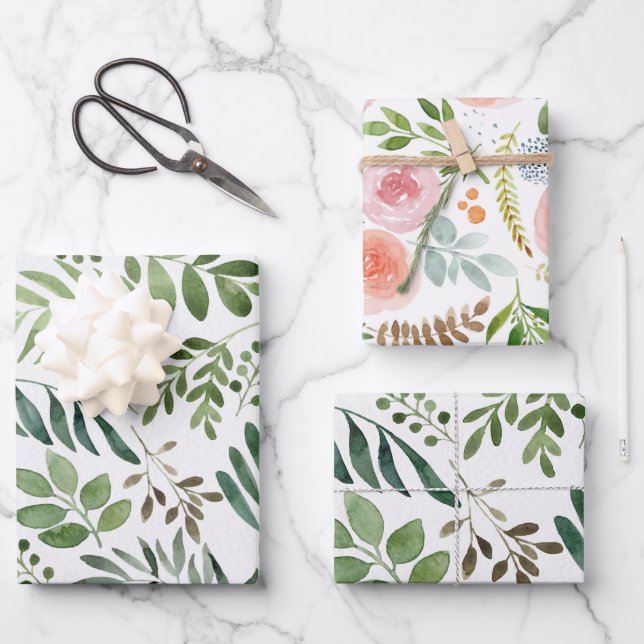 Hoja De Papel De Regalo Elegantes acuarelas florales  (Anverso)