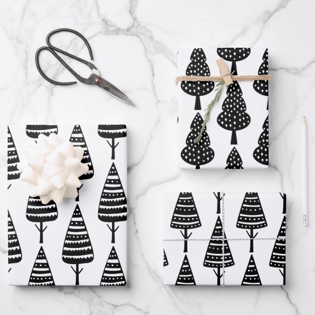Hoja De Papel De Regalo Elegantes árboles de vacaciones de Navidades blanc (Anverso)