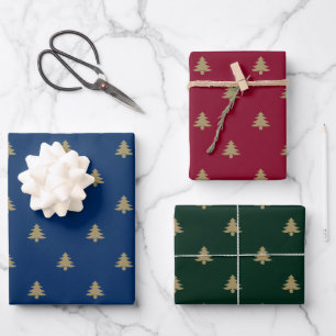 Hoja De Papel De Regalo Elegantes árboles navideños dorados de color ver