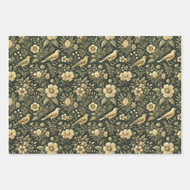 Hoja De Papel De Regalo Elegantes Aves y Floral Vintage Wrap & Decoupage (Anverso)