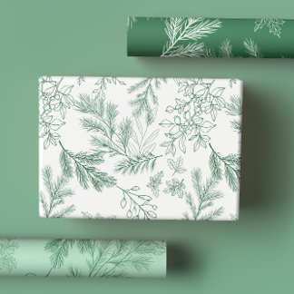 Hoja De Papel De Regalo Elegantes botánicos de invierno rústicos monocromo