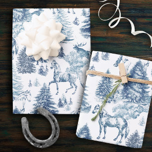 Hoja De Papel De Regalo Elegantes caballos blancos de época en tela de bos