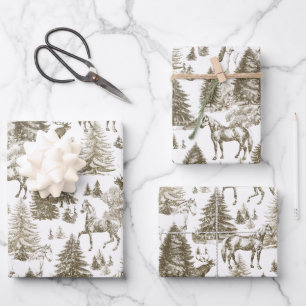Hoja De Papel De Regalo Elegantes caballos blancos de época en tela de bos