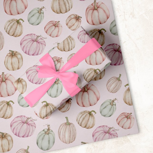 Hoja De Papel De Regalo Elegantes calabazas Chica rosado Baby Shower (Custom pink pumpkins wrapping paper sheets at PartyInvitationShop.com)
