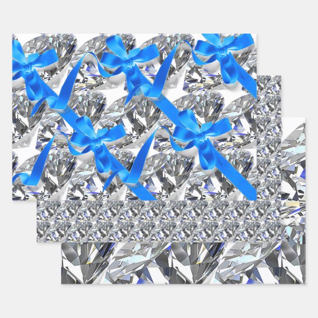 Hoja De Papel De Regalo Elegantes diamantes y arcos azules (Set)