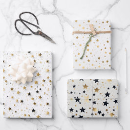 Hoja De Papel De Regalo Elegantes estrellas de oro en diseño de fondo senc