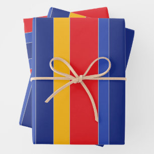 Hoja De Papel De Regalo Elegantes franjas coloridas, rojo azul amarillo y 