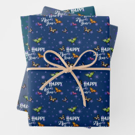 Hoja De Papel De Regalo Elegantes mariposas y estrellas de época Feliz Año
