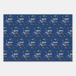 Hoja De Papel De Regalo Elegantes mariposas y estrellas de época Feliz Año