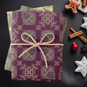 Hoja De Papel De Regalo Elegantes Navidades abstractos modernos, Plum, Tan