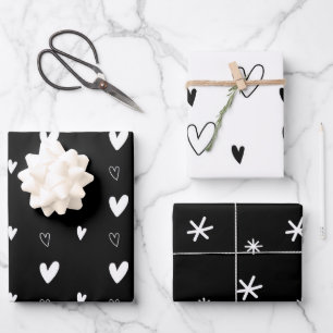 Hoja De Papel De Regalo Elegantes Navidades blancos y negros Corren copos 