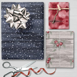 Hoja De Papel De Regalo Elegantes Navidades de Berries Grises Gris Nevados