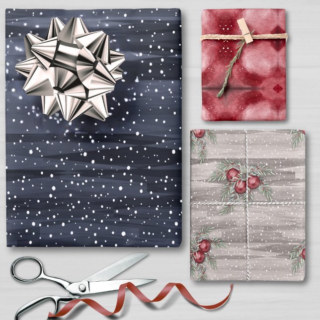 Hoja De Papel De Regalo Elegantes Navidades de Berries Grises Gris Nevados (Subido por el creador)