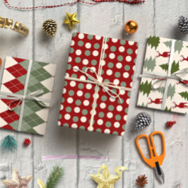 Hoja De Papel De Regalo Elegantes Navidades de Borgoña en un conjunto de 3