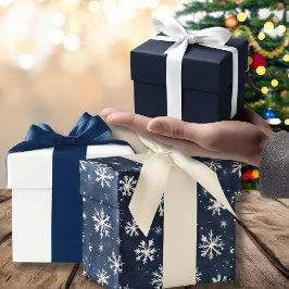 Hoja De Papel De Regalo Elegantes Navidades de copos de nieve azules de la