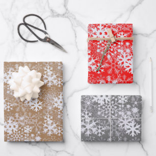 Hoja De Papel De Regalo Elegantes Navidades de la plata Snowflakes Kraft B
