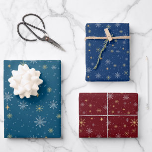 Hoja De Papel De Regalo Elegantes Navidades de oro blanco copos de nieve