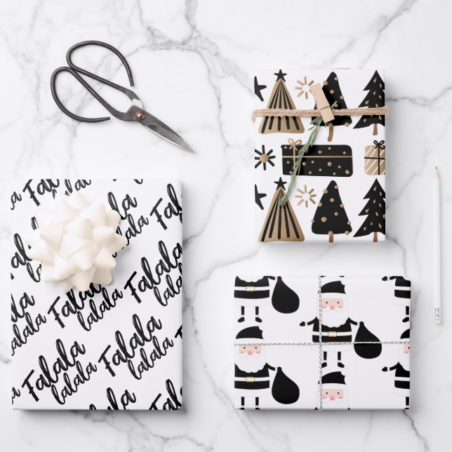 Hoja De Papel De Regalo Elegantes Navidades de oro blanco negro citan rega (Anverso)
