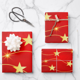 Hoja De Papel De Regalo Elegantes Navidades de Oro Rojo Star Holiday Patte