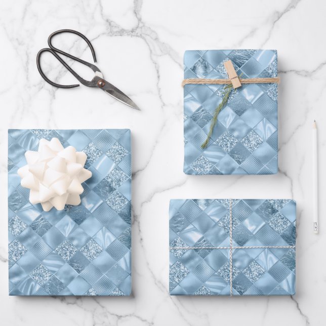 Hoja De Papel De Regalo elegantes Navidades de tintes azules (Anverso)