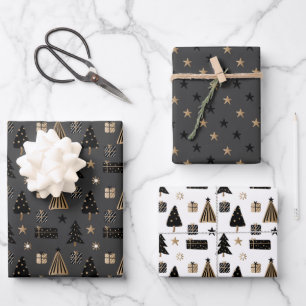 Hoja De Papel De Regalo Elegantes Navidades escandinavos Gold y Black Wrap