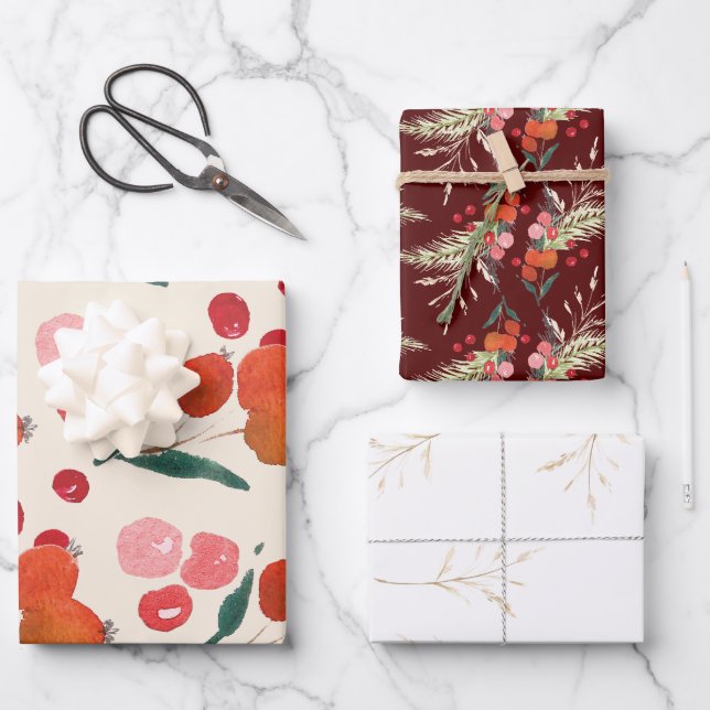 Hoja De Papel De Regalo Elegantes Navidades Florals Holiday (Anverso)