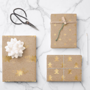 Hoja De Papel De Regalo Elegantes Navidades Gold Kraft  