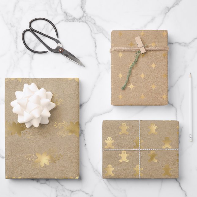Hoja De Papel De Regalo Elegantes Navidades Gold Kraft   (Anverso)