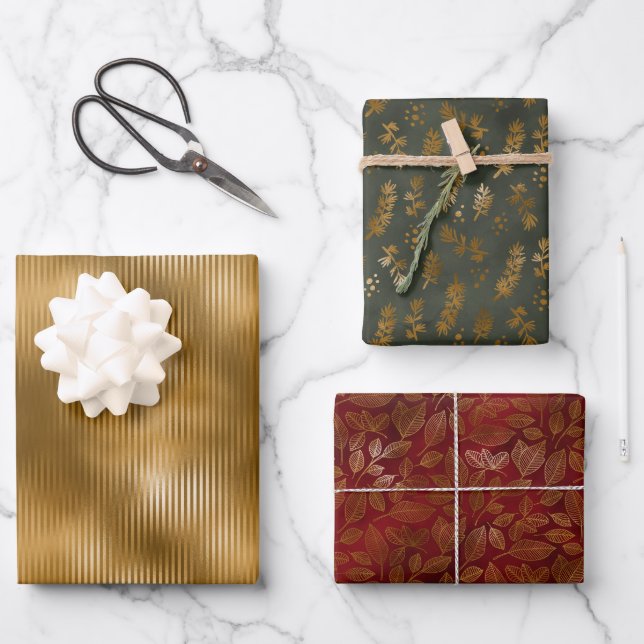 Hoja De Papel De Regalo Elegantes Navidades Holiday Gold Purpurina Sparkle (Anverso)