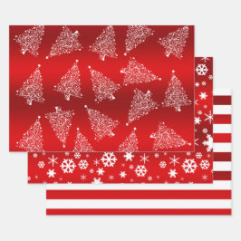 Hoja De Papel De Regalo Elegantes Navidades patrón rojo y blanco