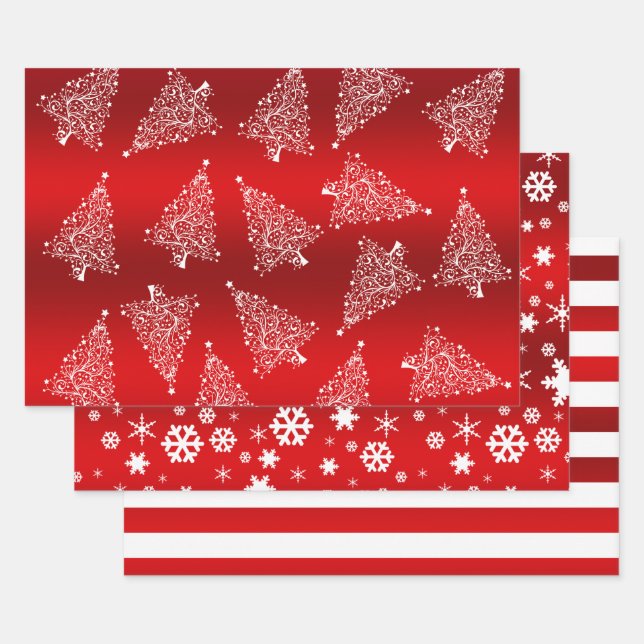 Hoja De Papel De Regalo Elegantes Navidades patrón rojo y blanco (Set)