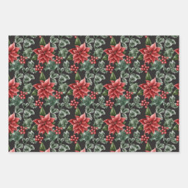 Hoja De Papel De Regalo Elegantes Navidades Poinsettias Variedad