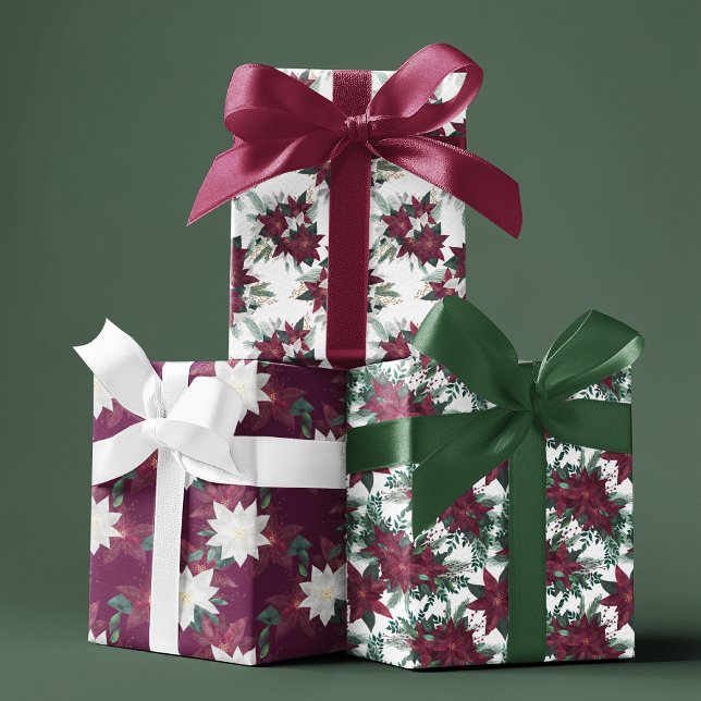 Hoja De Papel De Regalo Elegantes Navidades Púrpura Poinsettia Patrón Flor (Subido por el creador)