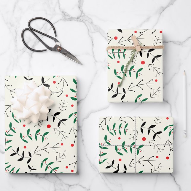 Hoja De Papel De Regalo Elegantes Navidades retro Woodlands Pine Berries (Anverso)