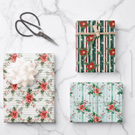 Hoja De Papel De Regalo Elegantes Navidades rojos y verdes festivos a raya