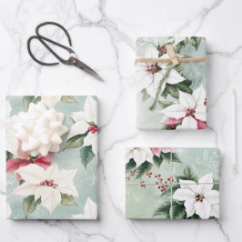 Hoja De Papel De Regalo Elegantes Navidades rosados blancos Poinsettias