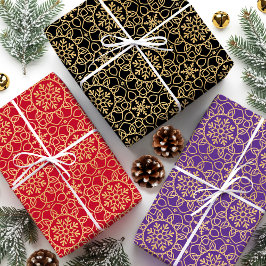 Hoja De Papel De Regalo Elegantes Navidades Snowflake Faux Gold Purple Set