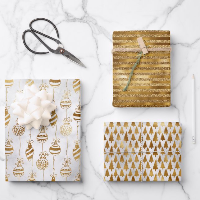 Hoja De Papel De Regalo Elegantes Navidades Sparkly Gold (Anverso)