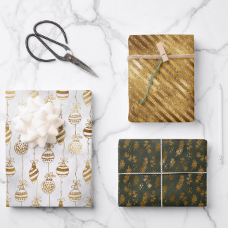 Hoja De Papel De Regalo Elegantes Navidades verdes blancos de oro espumoso