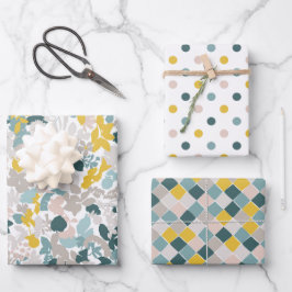 Hoja De Papel De Regalo Elegantes patrones aqua azul teal rosa amarillo