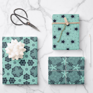 Hoja De Papel De Regalo Elegantes patrones florales y estelares en tonos d