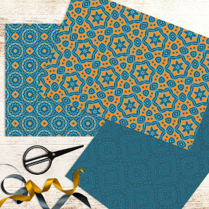 Hoja De Papel De Regalo Elegantes patrones geométricos azules y amarillos