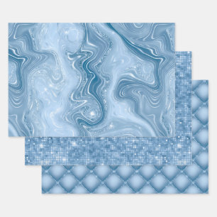 Hoja De Papel De Regalo Elegantes patrones glamour de brillo azul claro