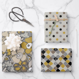 Hoja De Papel De Regalo Elegantes patrones mostaza beige gris taupe