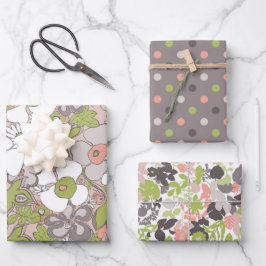 Hoja De Papel De Regalo Elegantes patrones rosa verde taupe