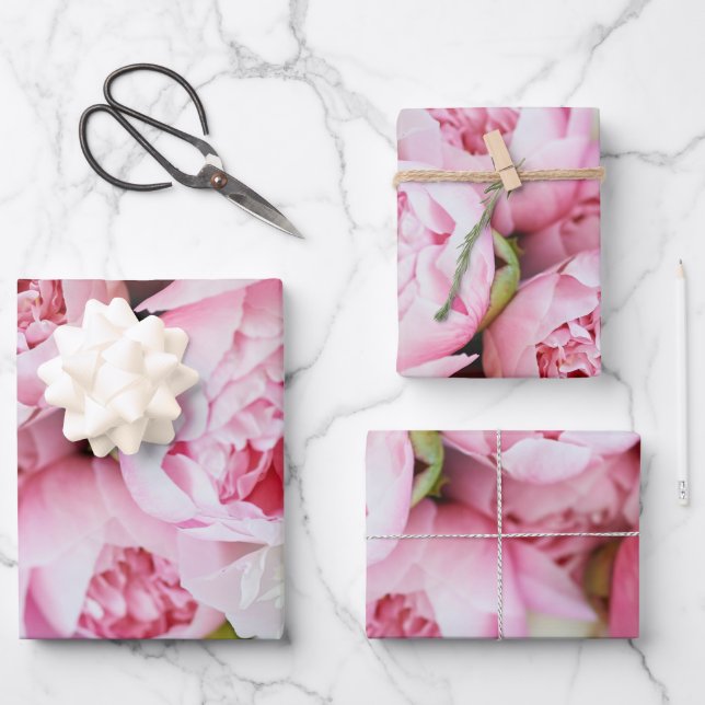 Hoja De Papel De Regalo Elegantes Peonies Rosados (Anverso)
