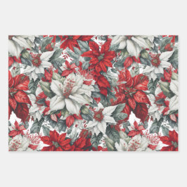 Hoja De Papel De Regalo Elegantes poinsettias de Navidad 