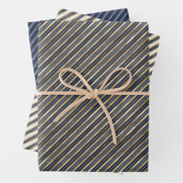 Hoja De Papel De Regalo Elegantes rayas Azul Marina Oro Masculino Elegante