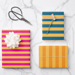 Hoja De Papel De Regalo Elegantes rayas cálidas amarillas, rosadas, azules