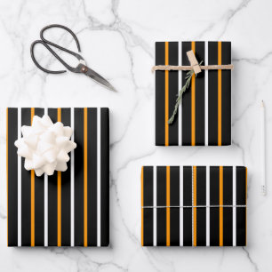 Hoja De Papel De Regalo Elegantes Rayas Negra Y Naranja